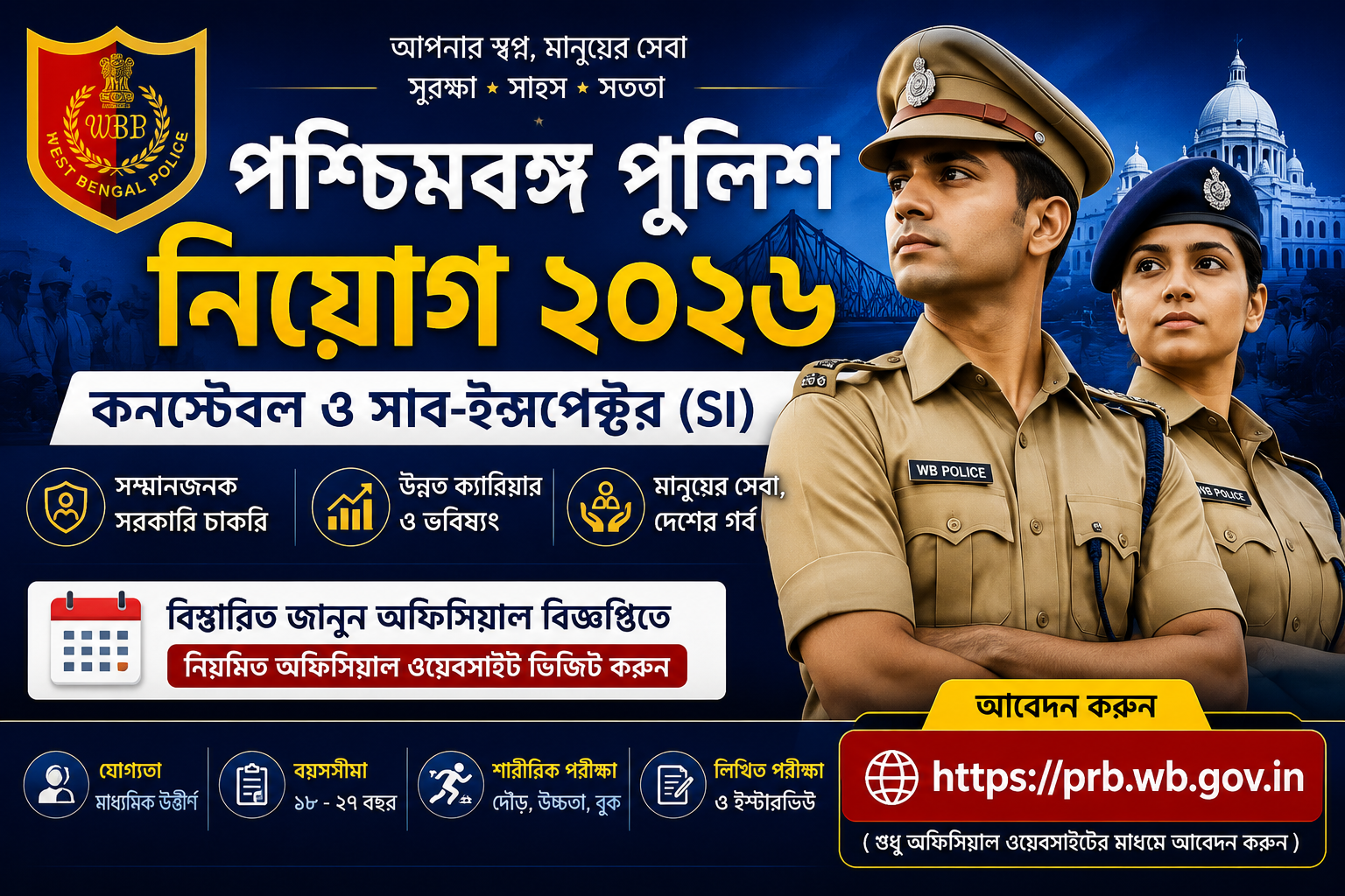 পশ্চিমবঙ্গ পুলিশ কনস্টেবল ও সাব-ইন্সপেক্টর (SI) নিয়োগ ২০২৬